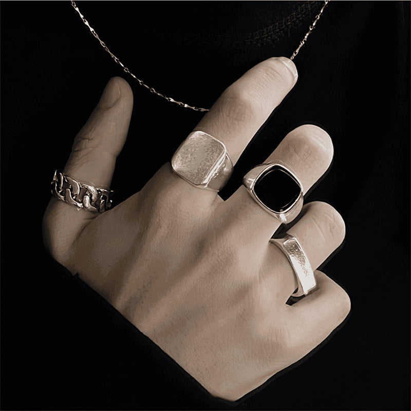 4 Piece BTS Korea Inspired Silver Alloy Bold and Punk Style Ring Set