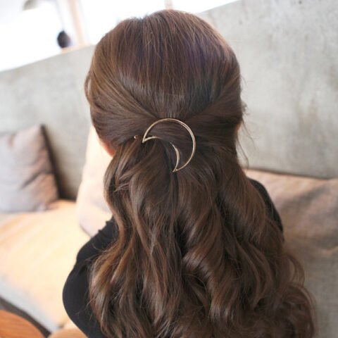 Simple Gold Crescent Moon Hair Clip Korean Style Hair Clips Hairpin- 1pc