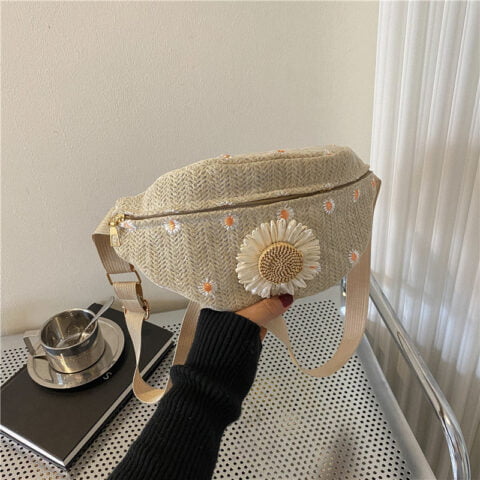 Trendy Daisy Themed Woven Chest Bag Waist for Women