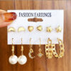 6 Pairs Star and Moon and Pearl Themed Everyday Wear Cute Earrings Set