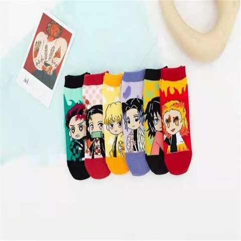 Trendy Design Cosplay Japanese Anime Demon Slayer Character Ankle Socks for Women Men Pack of 6