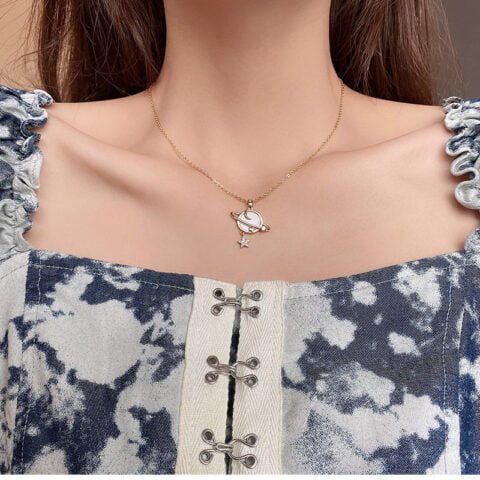 Titanium Steel Everyday Cosmic Planet Shell Star Moon Necklace