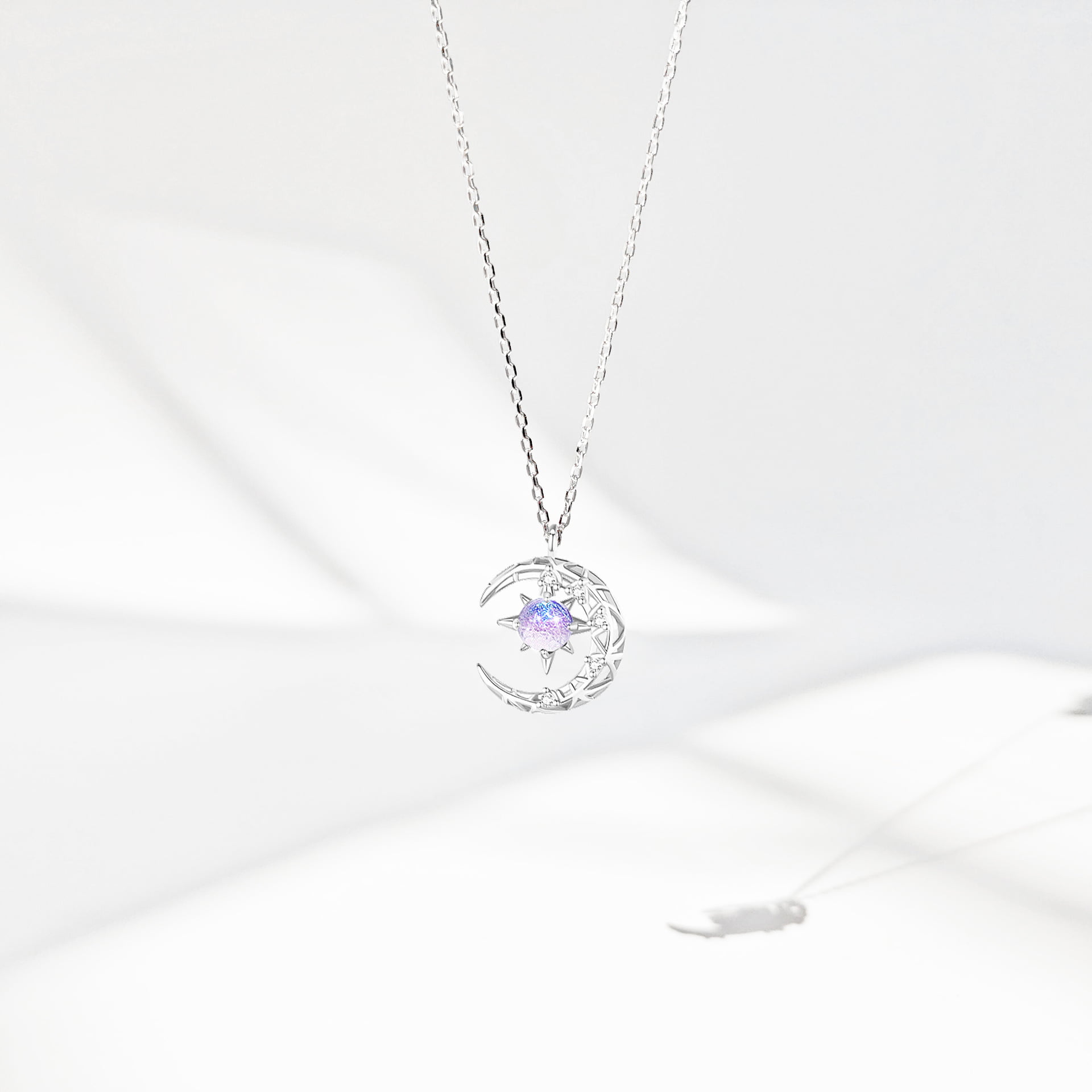 Fantasy Planet Starry Sky Glass Moon Dainty Necklace for Women - Image 3