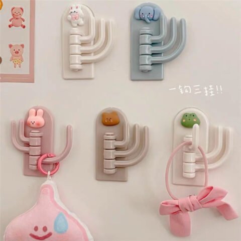 Kawai Rotating Holder Cute Punch Free Strong Adhesive Hook Key Hanger- 1pc