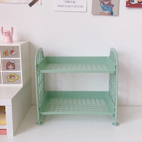 Kawai Desk Organizer Double Layer Folding Rack Cute Storage Accessories