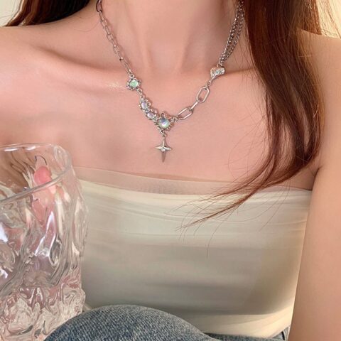 Nepal Streetstyle Thorn Design Cross Collarbone Chain Necklace