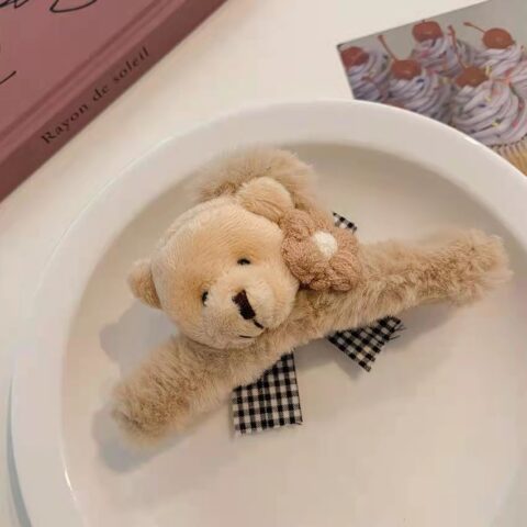 orean Cute Bear Plush Hairclip Claw Hairpin Cross Hair Accessorie