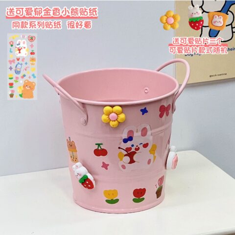 Kawai Pen Holder Small Iron Bucket Stationery Cute Desk Organizer- 1pc