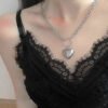 Vintage Pinteresty Double Stitching Chain Heart Pendant Street Style Necklace for Women