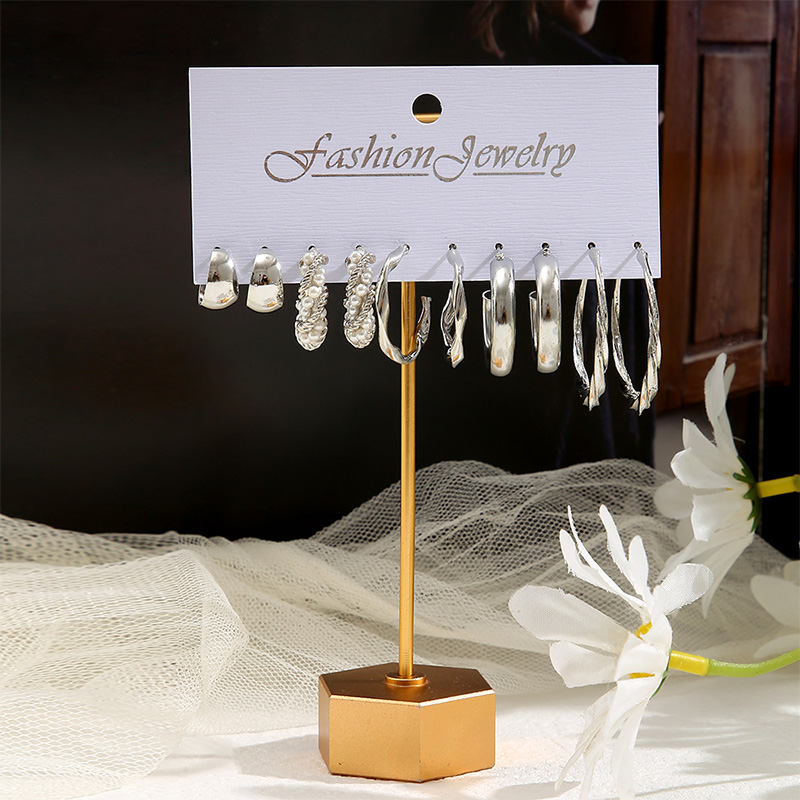 10 Pairs Unique Viral Minimal Pearl Silver & Golden Hoop Earrings Set - Image 3