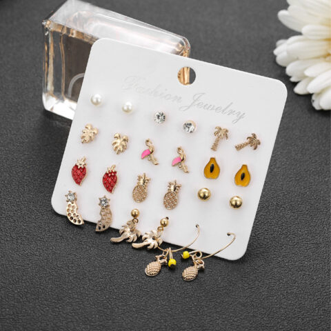 9 Pairs Cute Tropical Themed Earring Set