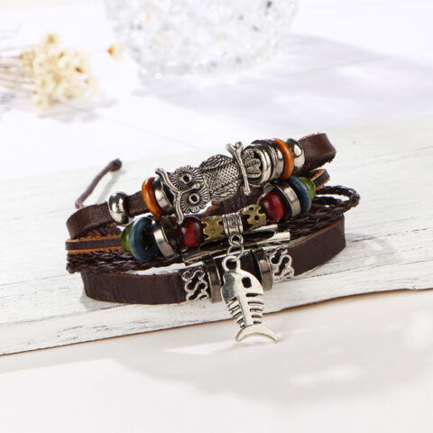 Multiple Layer Owl Design Street Style Fashion Bracelet for Men