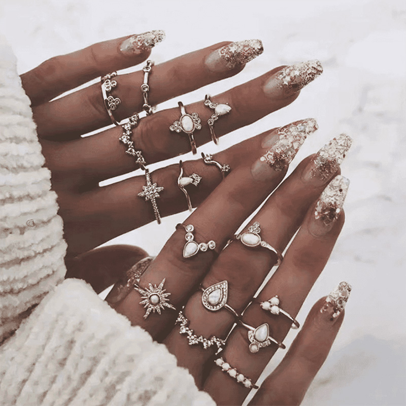 16 Pieces Luxurious and Premium Stone Themed Pinterest Inspired Boho Ring3