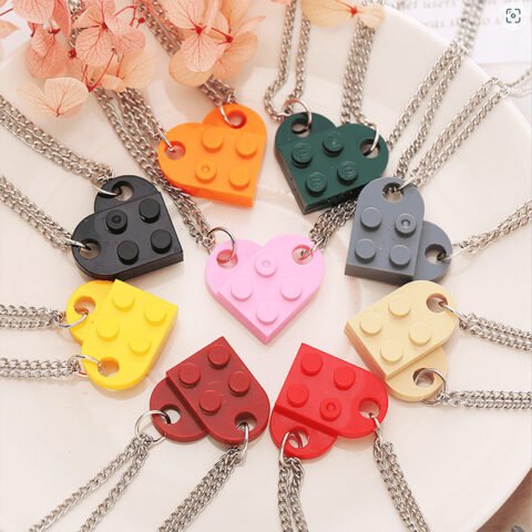 2 Pieces Legos Heart Inspired Best Friend Necklace Couple Legos Necklace