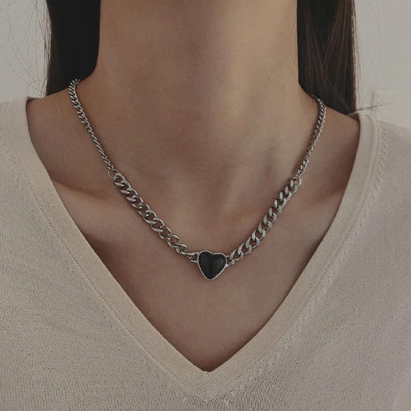 Punk Street Style Black Heart Themed Necklace BTS Inspired Unisex Necklace