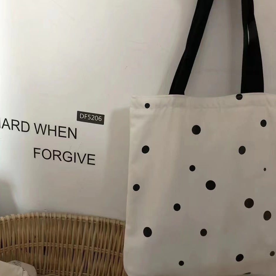 Korean Simple Polka Dot Canvas Tote Bag Printed Shoulder Bags for Women - Image 2