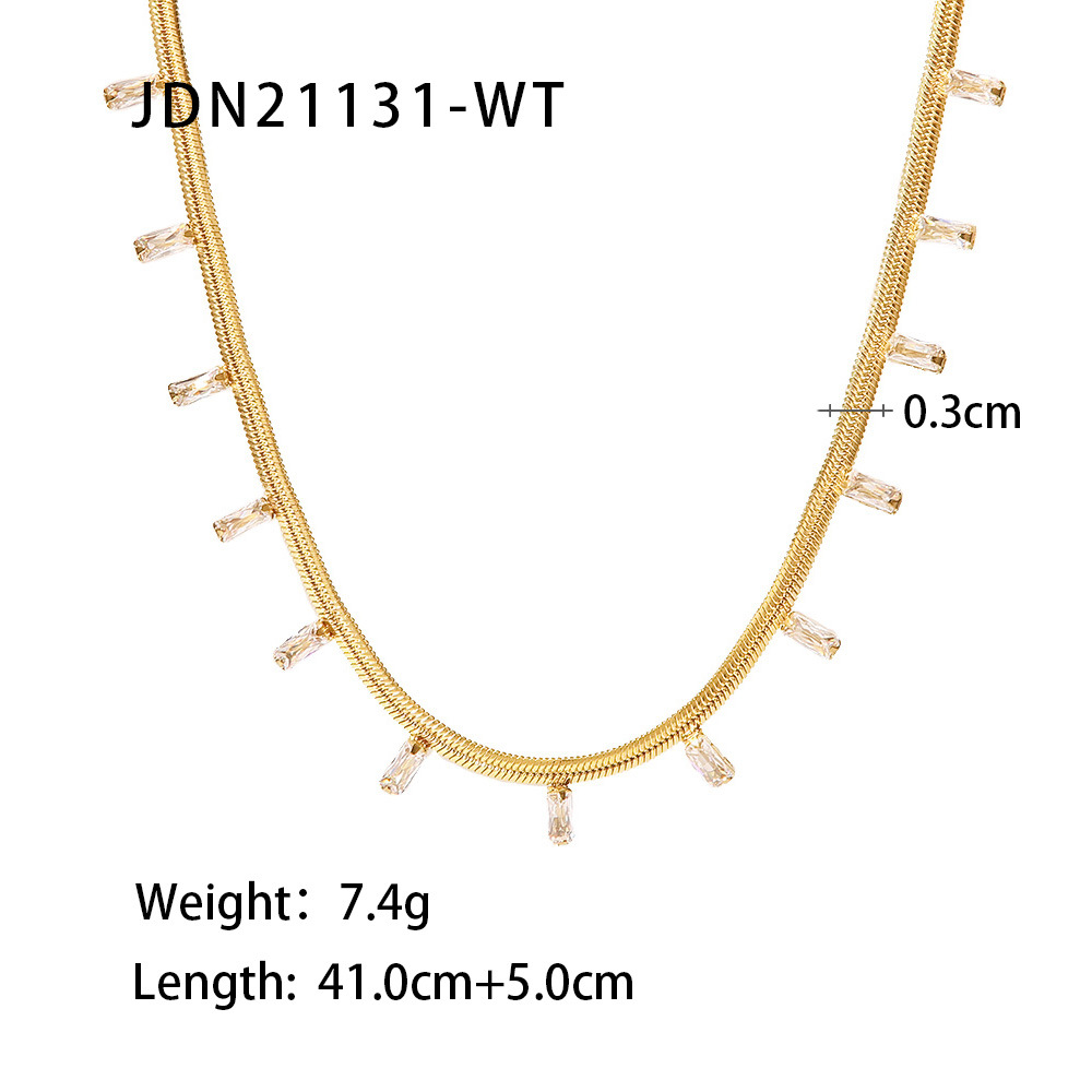 14K Gold Plated AD Zircon Necklace Flat Snake Chain Square Choker for Women - Image 2