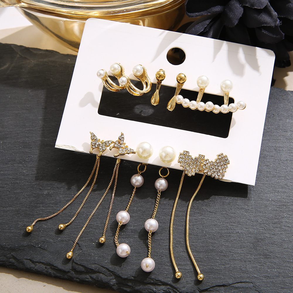 Cute Korean BTS Style Dainty Stud Earring Set Pack of 6 - Image 4
