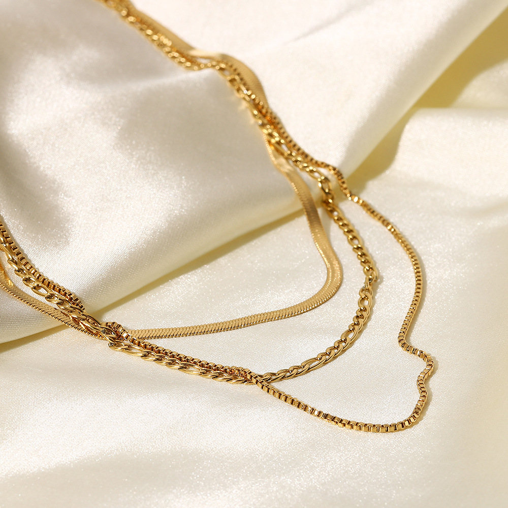 18K Gold Plated Layered Necklace Snake Blade Chain 3 Layer Pendant for Women - Image 2