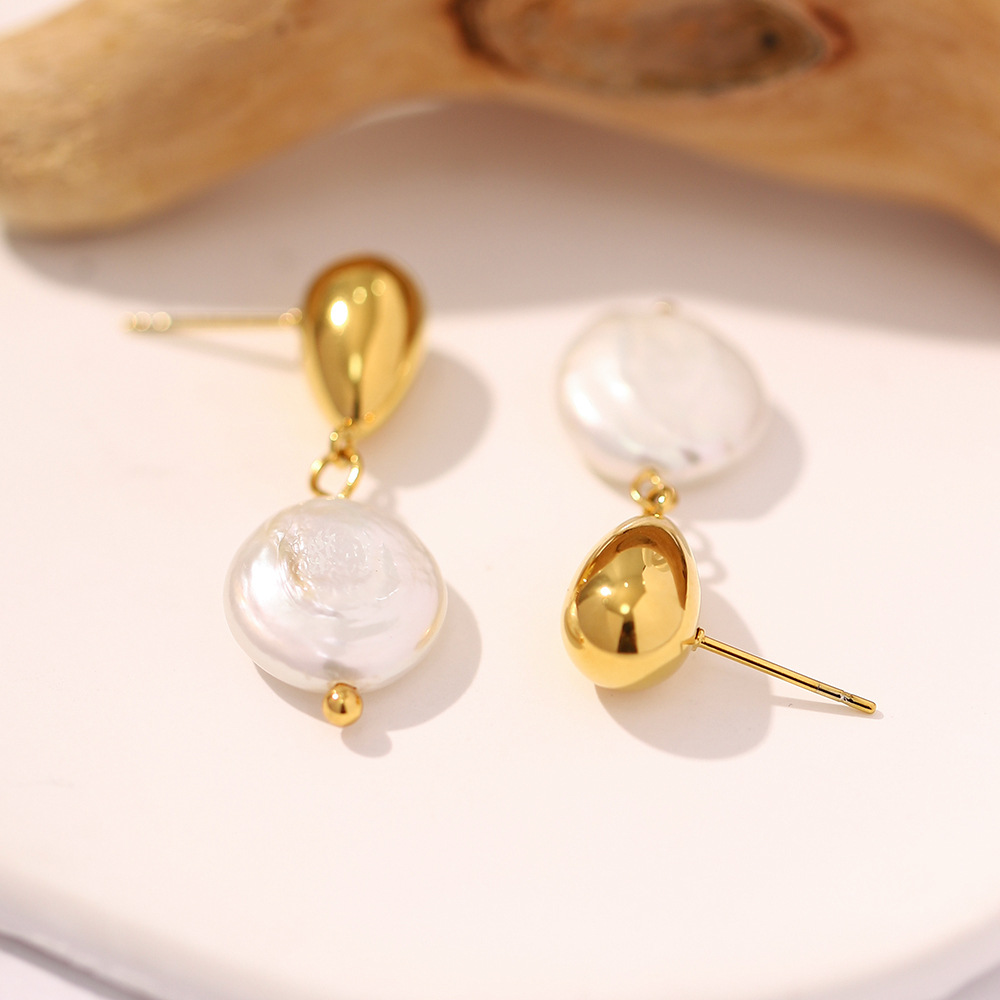 Stainless Steel Minimal Pearl Drop Earring Trendy Aesthetic Small Dangling Stud Earrings for Women - Image 5