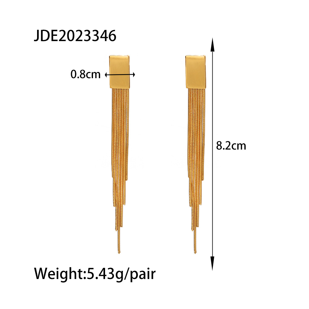 Stainless Steel Long Statement Tassel Earrings Trendy Aesthetic Dangling Chain Earring for Women - Image 2