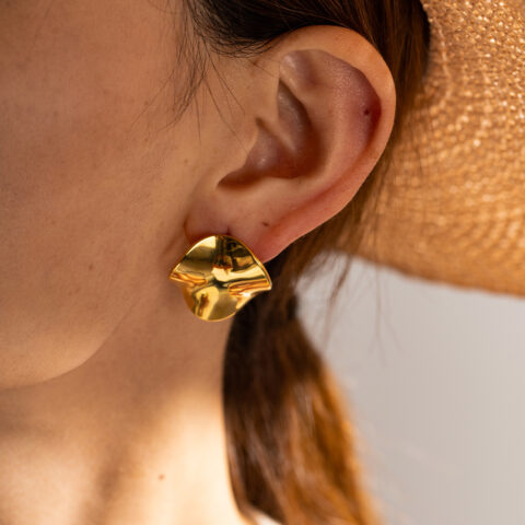 18k Gold Plated Pleated Statement Earring Trendy Exaggerated Round Chunky Studs for Women