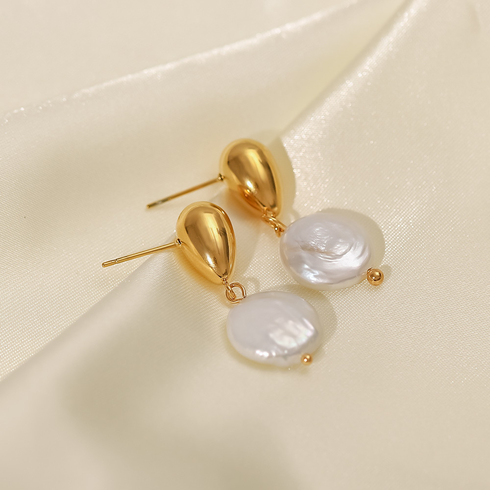 Stainless Steel Minimal Pearl Drop Earring Trendy Aesthetic Small Dangling Stud Earrings for Women - Image 4