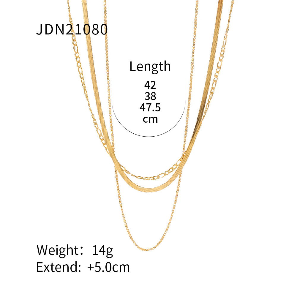 18K Gold Plated Layered Necklace Snake Blade Chain 3 Layer Pendant for Women - Image 3