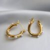 18k Gold Plated Twisted Hoops Inlaid Pearls Trendy Aesthetic Elegant Hoop Earrings for Women
