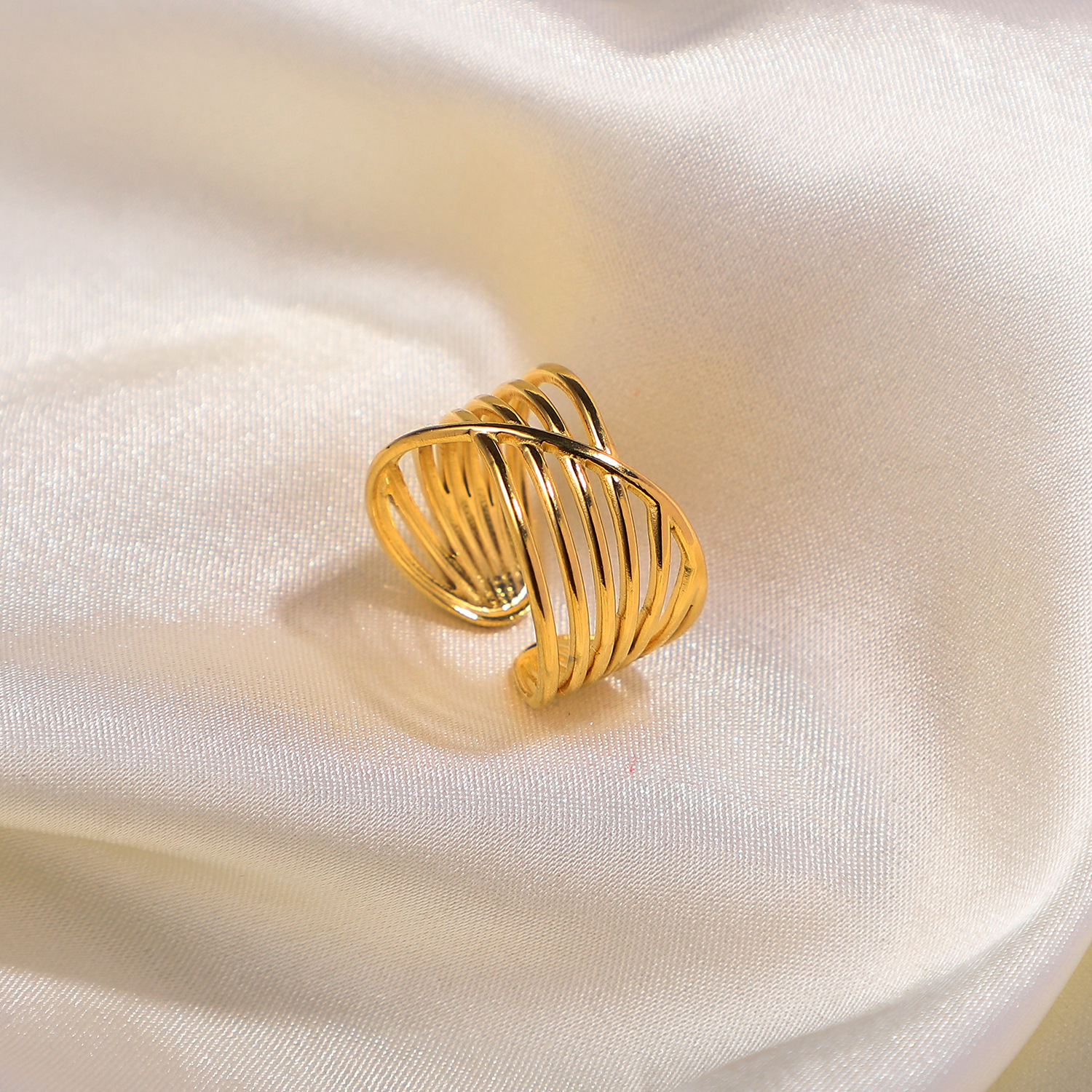 18K Gold Plated Intricate Ring Trendy Aesthetic Stainless Steel Adjustable Rings Hand Jwelery for Women - Image 6