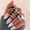 6 Pieces Vintage Gothic Silver Emo Geometric Retro Boho Ring Set