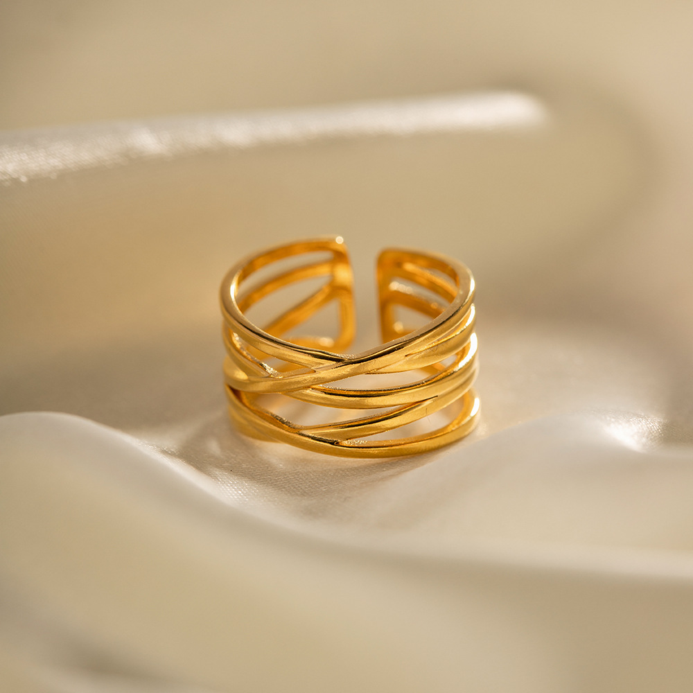18K Gold Plated Intricate Ring Trendy Aesthetic Stainless Steel Adjustable Rings Hand Jwelery for Women - Image 4