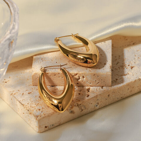 18k Gold Plated Retro Chunky Hoops Trendy Aesthetic Hollo Hoop Earrings for Women