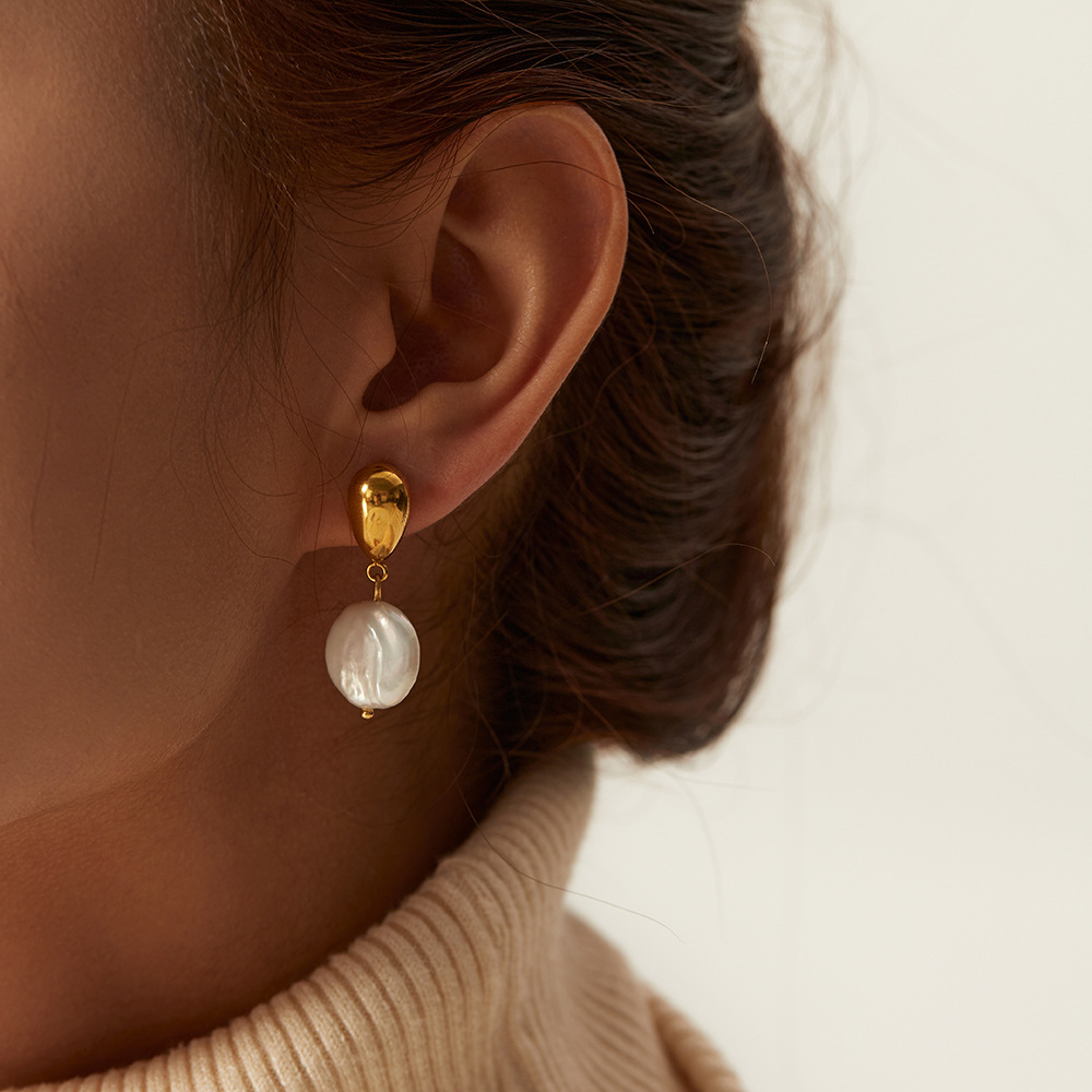 Stainless Steel Minimal Pearl Drop Earring Trendy Aesthetic Small Dangling Stud Earrings for Women - Image 6
