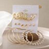 9 Pairs Earring Set Pearl Design Trendy Hoop Earrings Set