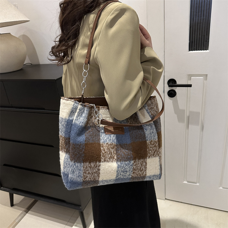 Casual Plaid Tote Bag Korean Style Large Capacity Shoulder Bags for Women - Image 2