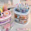 Kawaii Compact Desk Organizer Large Capacity Cartoon Drawer Style Stationery Comsetics Storage Box