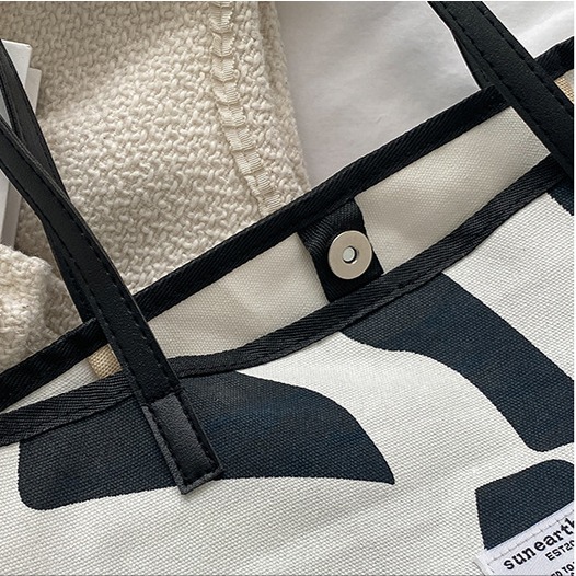 Retro Cow Printed Bag Big Canvas Tote Crossbody for Women - Image 3