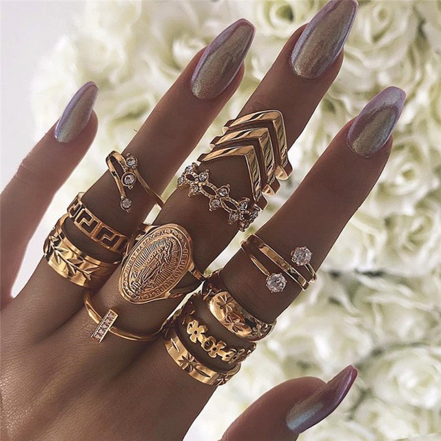 Chunky Rings Bohemian Boho 11 Pieces Trendy Set Ring Set For Women
