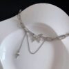 Silver color Unique Butterfly and Chain Themed Choker Style Necklace for Women