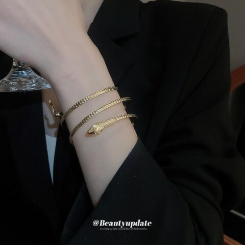 Ladies Gold Simple Upper and Lower Geometric Round Circle Arm Cuff