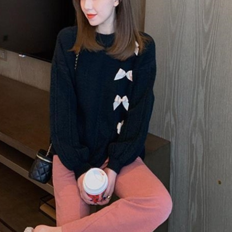 New Design French Style Small Fragrance Bow Loose Knitted Cardigan Sweater - Image 2