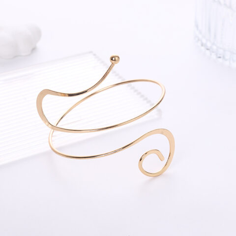 Ladies Gold Simple Upper and Lower Geometric Round Circle Arm Cuff