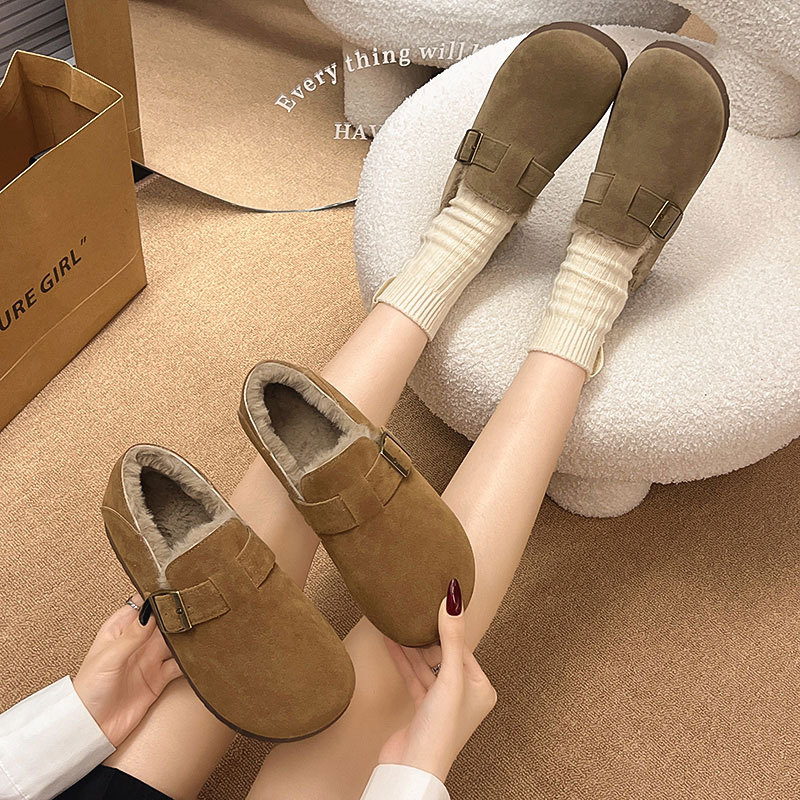 Frosted Soft Leather Lamb Wool Half-slippers Cotton Shoes - Image 3