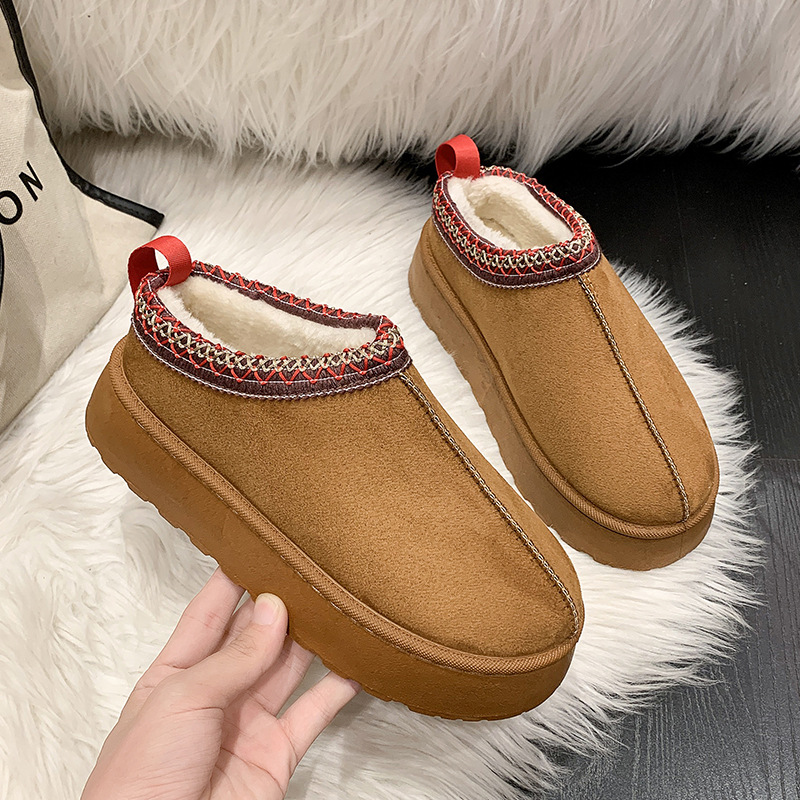 Frosted Soft Leather Lamb Wool Half-slippers Cotton Shoes