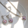 Pink Diamond Heart Zircon Necklace and Earrings Set