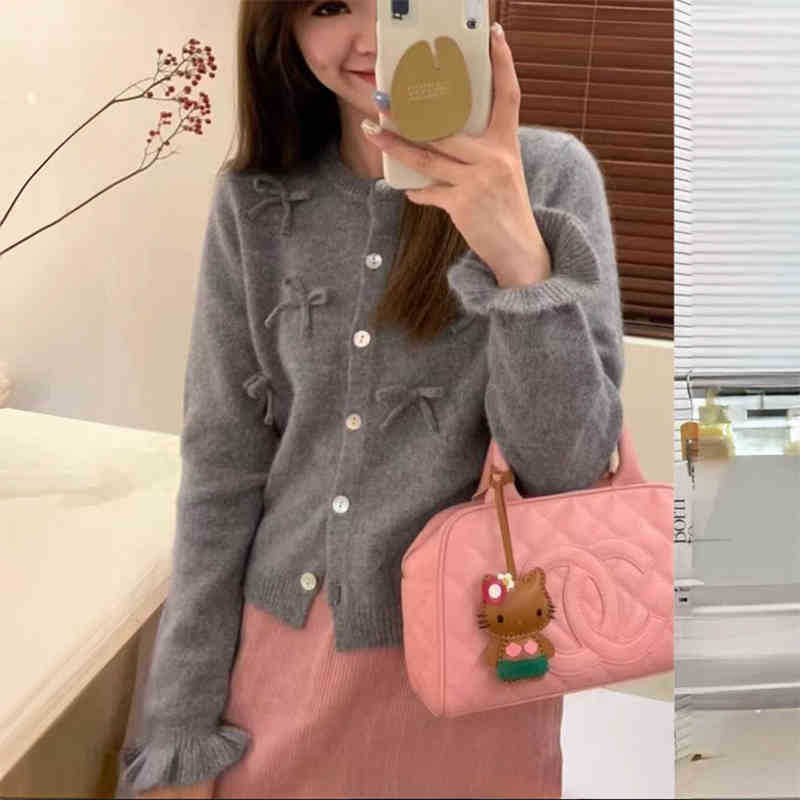 New Design French Style Small Fragrance Bow Loose Knitted Cardigan Sweater - Image 4