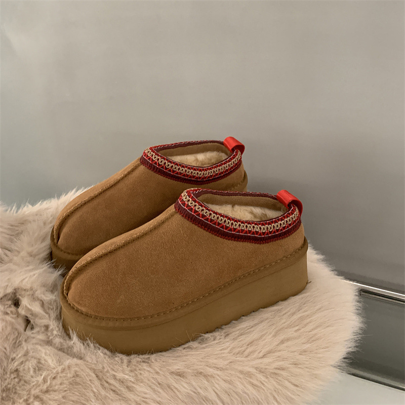 Frosted Soft Leather Lamb Wool Half-slippers Cotton Shoes - Image 5