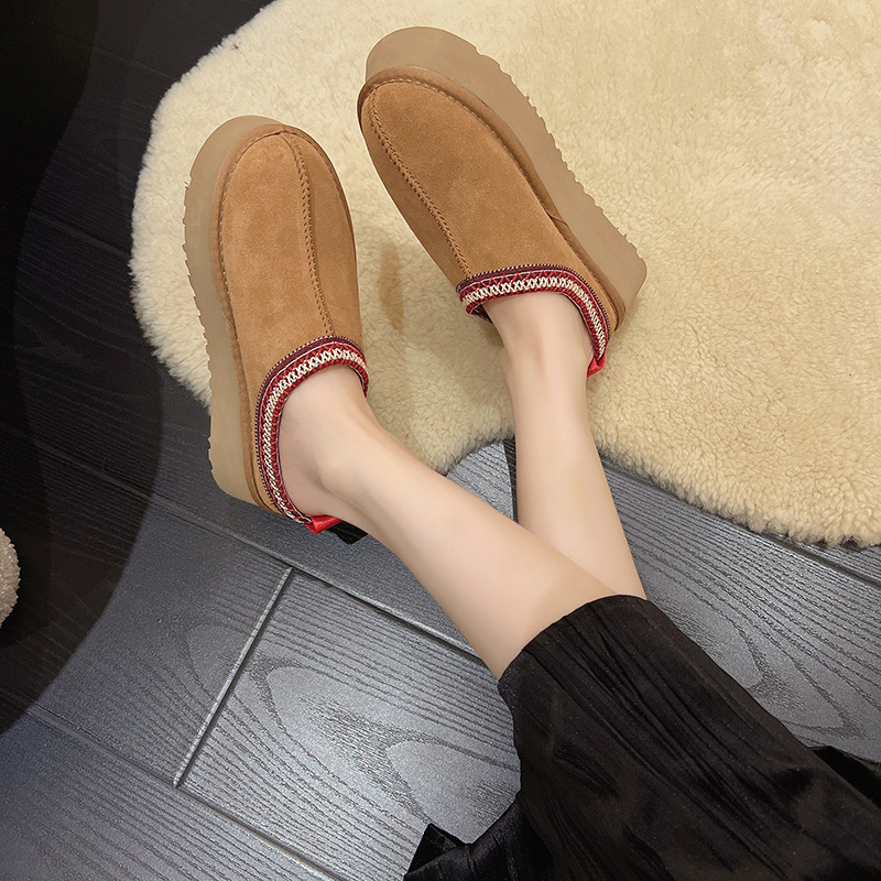 Frosted Soft Leather Lamb Wool Half-slippers Cotton Shoes - Image 2