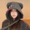 Sweet and Cute Button Bear Cold-proof Ear Protection Wool Hat